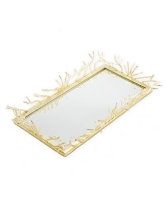 Classic Touch - Rectangular Decorative Mirror Tray Design Border 16" x 9" Gold-Tone