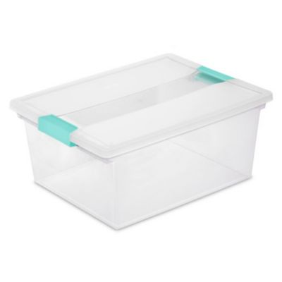 Sterilite - Deep Plastic Stackable Storage Bin w/ Clear Latch Lid, Clear (4 Pack) Blue