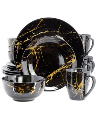 Elama - Bolt 16 Pc. Dinnerware Set, Service for 4 Black