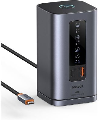 Baseus - 11-in-1 Triple Display 4K Docking Station with 10Gbps USB, Ethernet, 100W PD, Audio, HDMI/DP for Laptops Gray