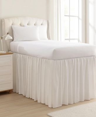 Laura Ashley - Solid Washed Microfiber Bed Skirt, Twin XL White