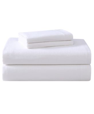 Laura Ashley - Solid Cotton Flannel 3-Pc. Sheet Set, Twin True White