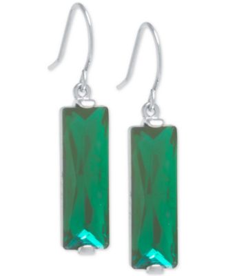 Macy's - Rectangular Crystal Drop Earrings in Silver-Plate Emerald