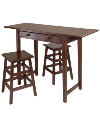 Winsome - Mercer Double Drop Leaf Table with 2 Stools Dark Brown