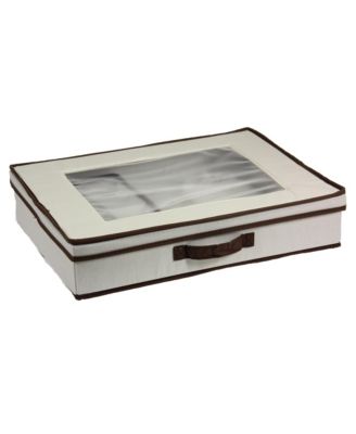 Household Essentials - Flatware Storage Box, Windowed Lid and Front Handle Cream