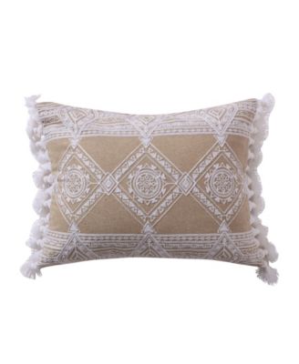 Levtex - Harleson Diamond Embroidered Tassels Decorative Pillow, 14" x 18" Taupe