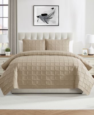 VCNY Home - Solid Square 3-Piece Quilt Set, Full/Queen Taupe