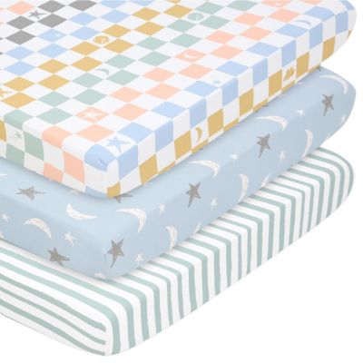 The Peanutshell - Celestial Multi 3-Pack Fitted Playard Sheets Green