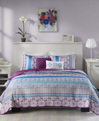 Intelligent Design - Joni 4-Pc. Quilt Set, Twin/Twin XL Purple