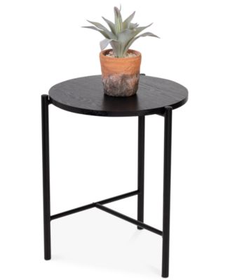 Honey Can Do - Round Side Table with T-Pattern Base Black