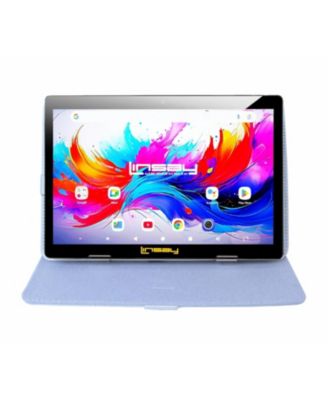 LINSAY - 10.1" Octa Core 256GB Storage Android 15 Tablet with White Leather Case
