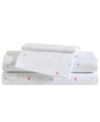 Eddie Bauer - Dragonflies Microfiber 3-Pc. Sheet Set, Twin White, Pink, Blue