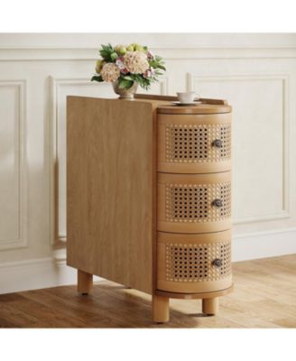 Tribesigns - 3-Drawer Rattan Side Table, No Assembly Required Wood