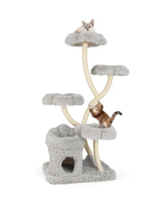 Slickblue - Freestanding Cat Tower with four Flower-shaped Platforms and Sisal Scratching Posts Grey