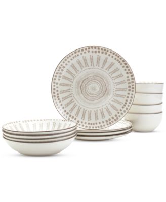 Taupe Mykonos 12 Pc. Dinnerware Set, Service for 4, Exclusively at Macy's image