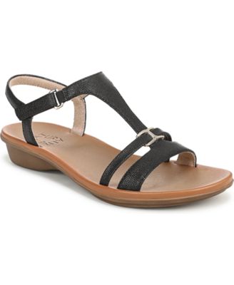 Naturalizer - Women's Sofia Strappy Sandals Black Pebbled Faux Leather