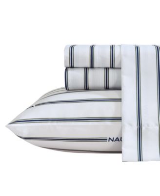 Nautica - Inline Printed Microfiber 3-Pc. Sheet Set, Twin Blue, White