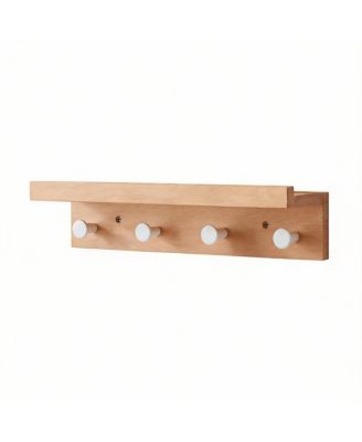 YIGII - Solid Beech Wood Wall Coat Rack with 5 Hooks None