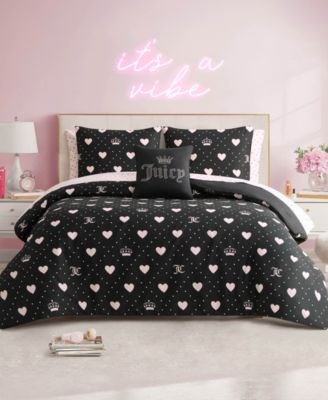 Juicy Couture - Hearts Diamond Bed in a Bag 8-Pc. Comforter Set, Queen Heart Diamonds Black