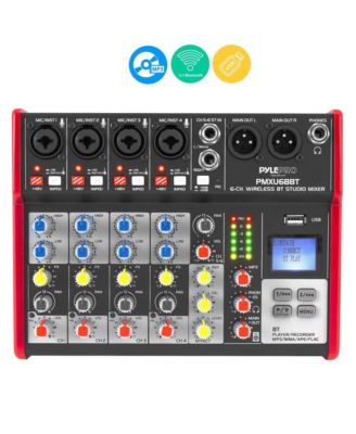 Pyle - 6-Channel Pro Audio Bluetooth Studio DJ Mixer with USB Interface and LCD Display Red