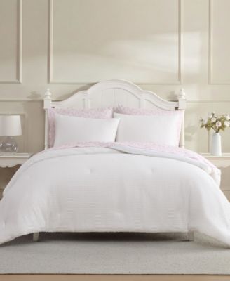 Laura Ashley - Waffle Solid 5-Piece Comforter Set, Twin XL White