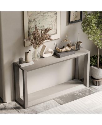 Streamdale Furniture - 60" Rectangular Solid Wood Veneer Console Table, Wide Sofa Table Grey