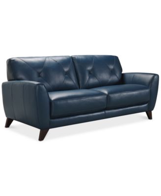 Furniture - Myia 82" Tufted Back Leather Sofa Peacock Blue