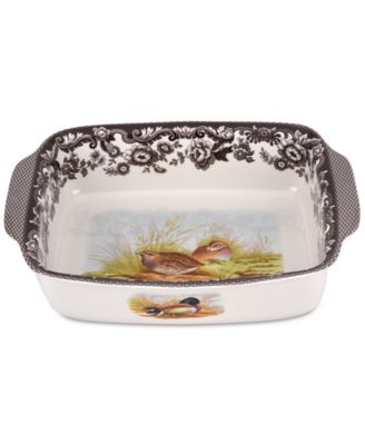 Spode - Woodland Bird Rectangular Handled Dish Brown