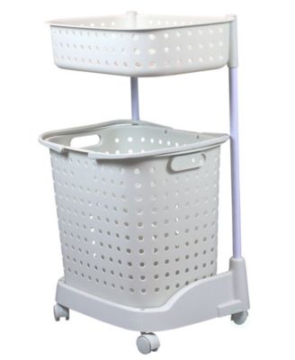Basicwise - 2 Tier Plastic Laundry Basket with Wheels Ivory