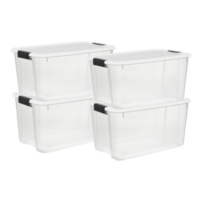 Sterilite - 70 Qt Clear Plastic Stackable Storage Bin with Latching Lid, (4 Pack) Black