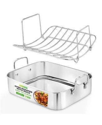 NutriChef - 14" Roaster With Polished Rack And Wire Handle Silver