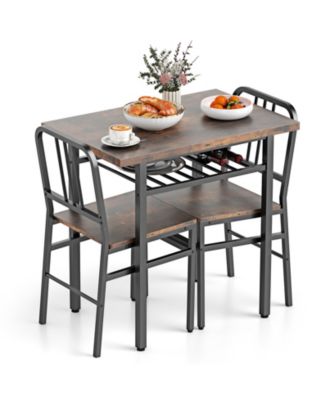 Slickblue - 3 Piece Dining Table Set with Rectangular Table and 2 Chairs Rustic brown