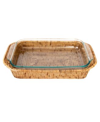 Artifacts Trading Company - Artifacts Trading Company Rattan Rectangular Baker Basket with Pyrex Honey Brown
