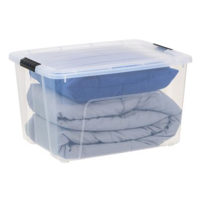 IRIS - 60 Qt. Plastic Storage Bin with Lid, Stackable Storage Containers, Tote White