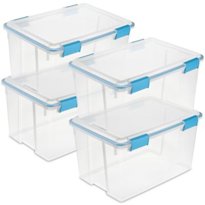 Sterilite - 54 Quart Gasket Box, Stackable Storage Bin with Latching Lid, 4 Pack