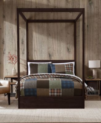 Eddie Bauer - Classic Patchwork Cotton Reversible 2-Pc. Quilt Set, Twin Olive Green, Camel Beige