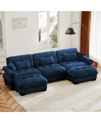 Streamdale Furniture - Streamdale U Shape Modular Sectional Sofa Couch with Two Ottomans, Blue Blue