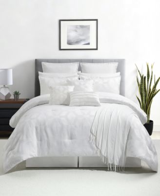 Sunham - Macy's Hexagon Geometric 14-Pc. Comforter Set, Queen White