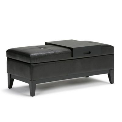 Simpli Home - Oregon Storage Ottoman Bench with Tray Black