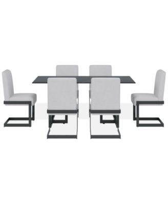 Macy's - Emila 7-Pc. Rectangular Table and Chairs Dining Set, Created for Macy's Black Sintered Stone With Gunmetal Base