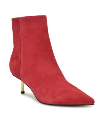 Nine West - Women's Hamesa Pointy Toe Kitten Heel Booties Red Suede