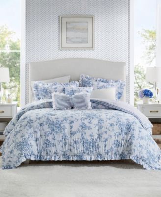 Madison Park Essentials - Adele Reversible 5-Piece Comforter Set, Full/Queen Blue