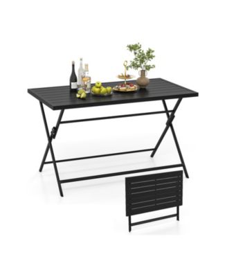 GOUUN - Foldable Rectangular Metal Patio Dining Table Black
