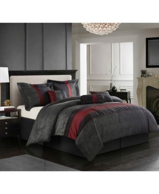 Stratford Park - Corell Geometric 7-Pc. Comforter Set, Queen Black, Red