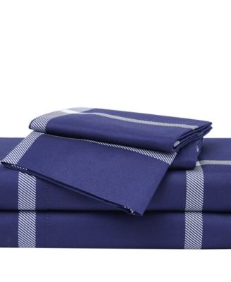 Truly Soft - Printed Microfiber 4-Pc. Sheet Set, Twin Windowpane Navy/White