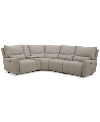 Macy's - Olper 5-Pc. Fabric Zero Wall Sectional Sofa with Three Power Motion Pieces & Console Sand
