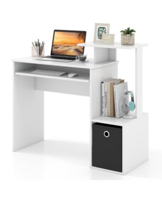 SUGIFT - Space-saving Computer Desk with Pull-out Keyboard Tray White
