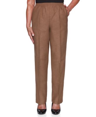Alfred Dunner - Petite Short Classic Textured Solid Pull-On Pants Taupe
