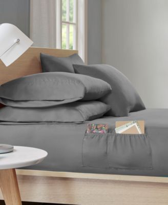 Intelligent Design - Side Storage Pockets Microfiber 4-Pc. Sheet Set, Twin Charcoal