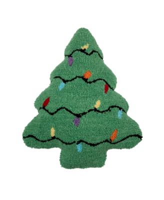 C&F Home - Christmas Tree Shaped Hooked Mini Accent Pillow 13" x 16" Green